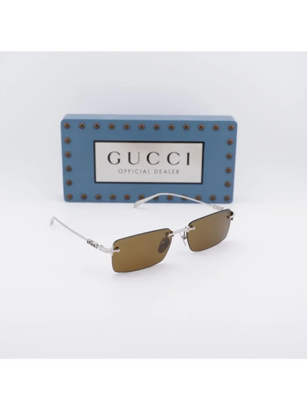 Gucci GG1941S 002 Rectangle Sunglasses - Silver / Green